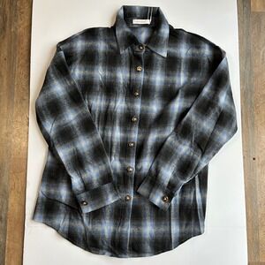 Fantaslook NWT Button Down Shirt Plaid Oversized Large Blue Women